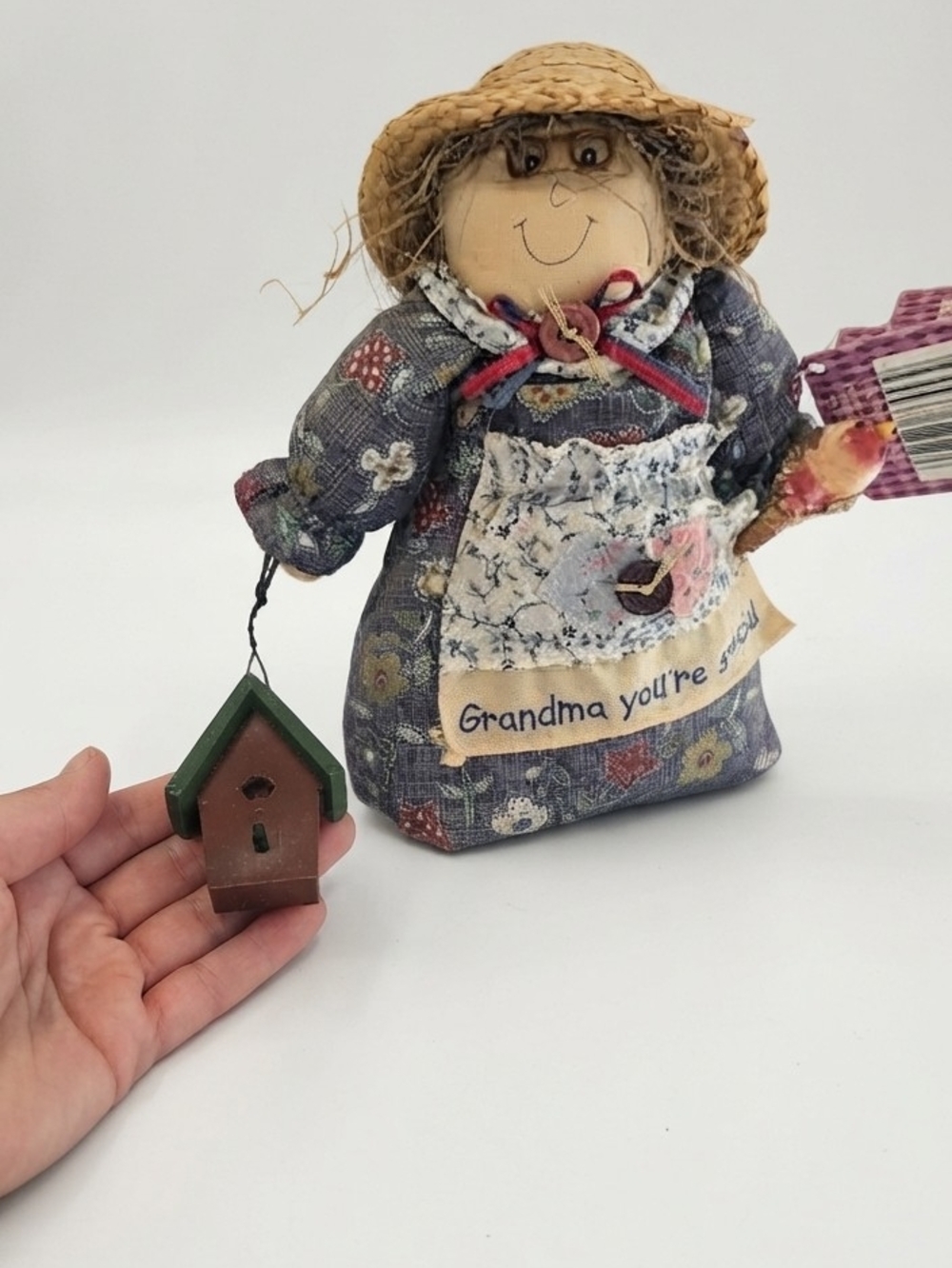 Grandma You’re Special Blue Patchwork Decorative Doll with Straw Hat